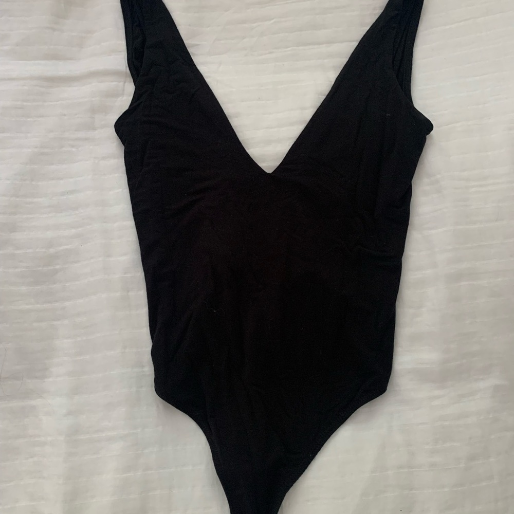 Black Deep V-neck Bodysuit